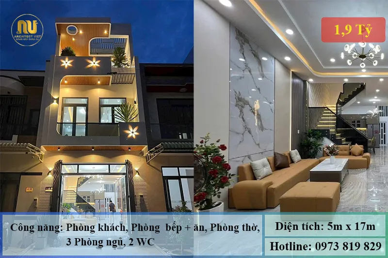 Mẫu nhà mặt tiền 5m sâu 17m