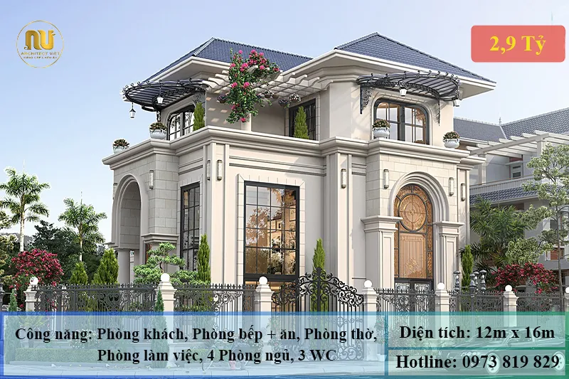 Mẫu nhà ngang 12m 2 tầng