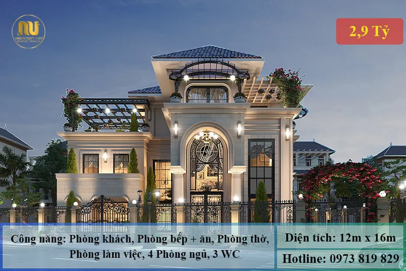 Mẫu nhà ngang 12m 2 tầng