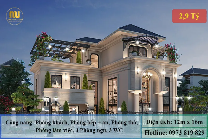 Mẫu nhà ngang 12m 2 tầng