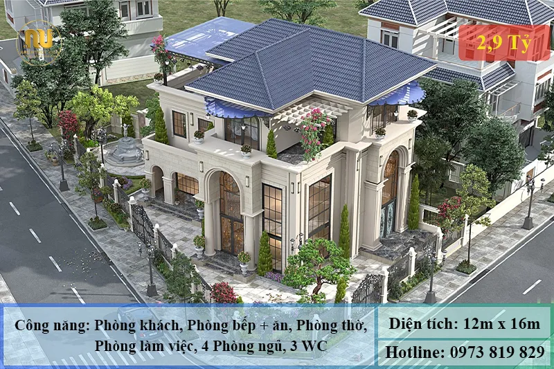 Mẫu nhà ngang 12m 2 tầng