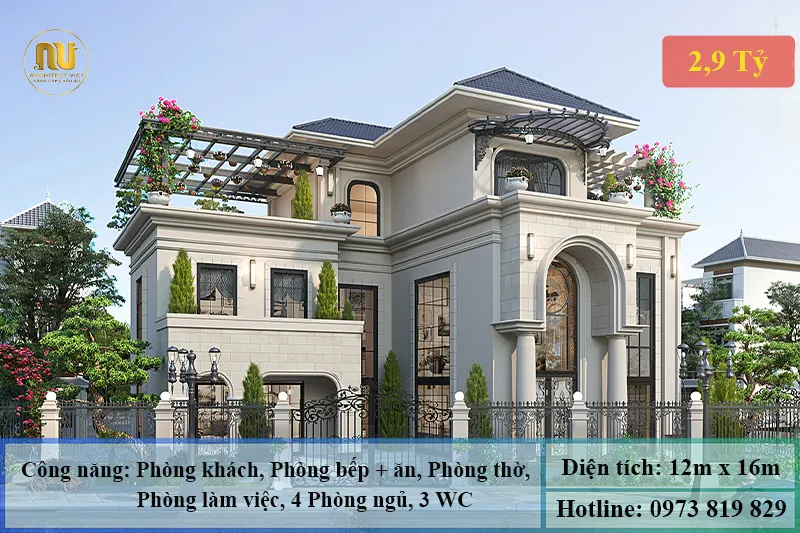 Mẫu nhà ngang 12m 2 tầng