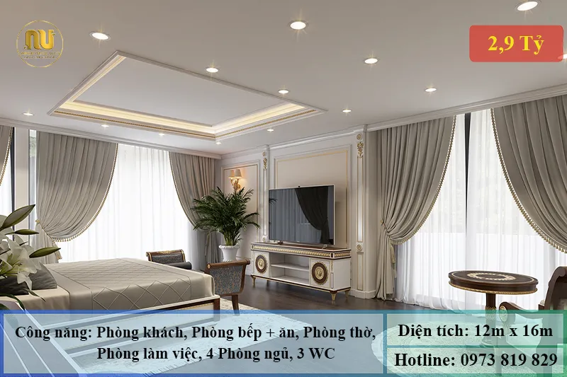 Mẫu nhà ngang 12m 2 tầng