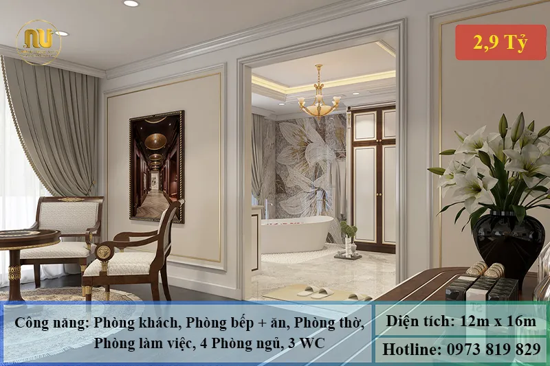 Mẫu nhà ngang 12m 2 tầng