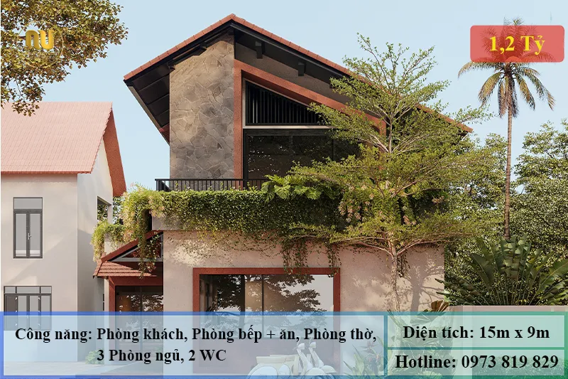 Mẫu Nhà Ngang 15m x 9m 