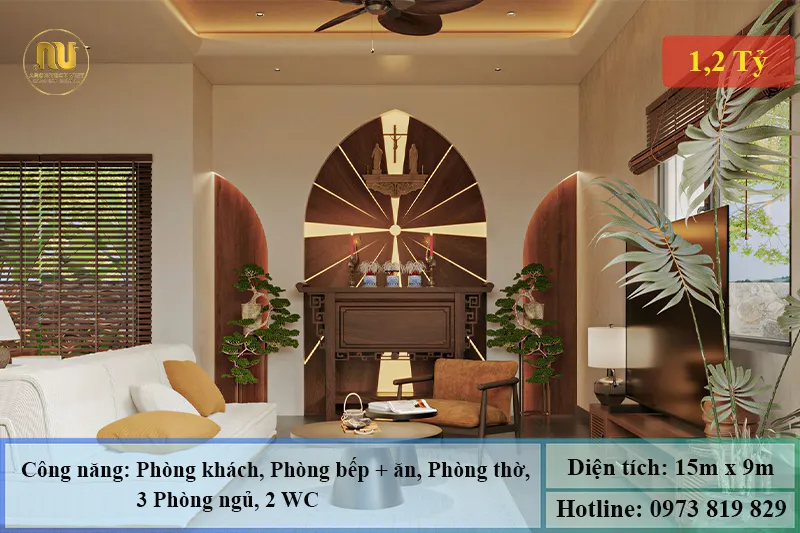 Mẫu Nhà Ngang 15m x 9m 