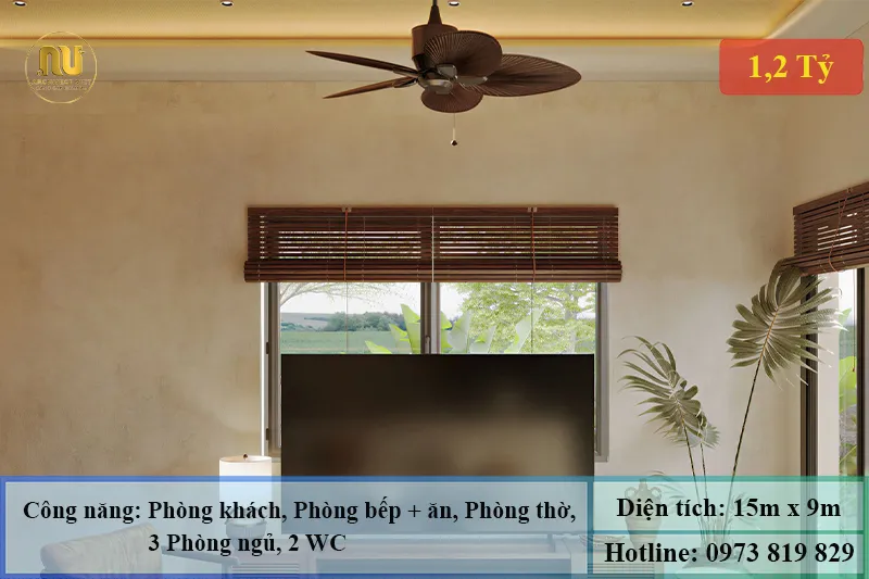 Mẫu Nhà Ngang 15m x 9m 