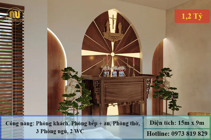 Mẫu Nhà Ngang 15m x 9m 