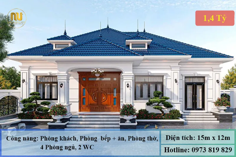 Mẫu nhà ngang 15m 1 tầng