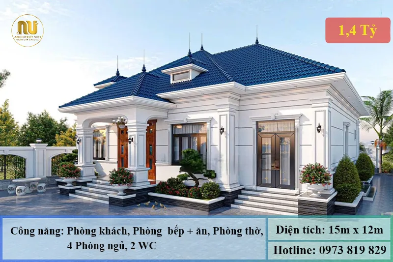 Mẫu nhà ngang 15m 1 tầng