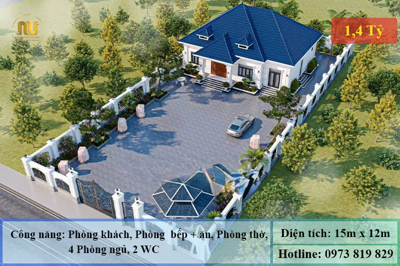 Mẫu nhà ngang 15m 1 tầng
