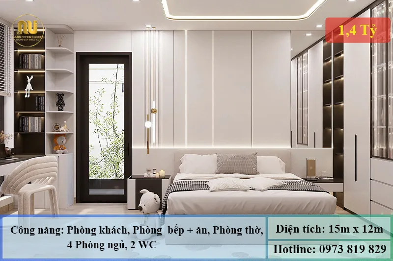Mẫu nhà ngang 15m 1 tầng