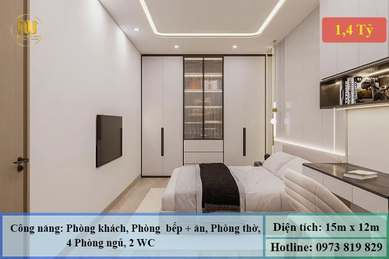 Mẫu nhà ngang 15m 1 tầng