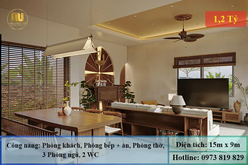 Mẫu Nhà Ngang 15m x 9m 