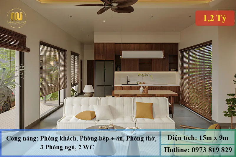 Mẫu Nhà Ngang 15m x 9m 