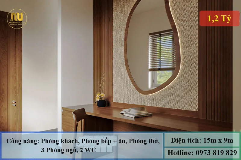 Mẫu Nhà Ngang 15m x 9m 