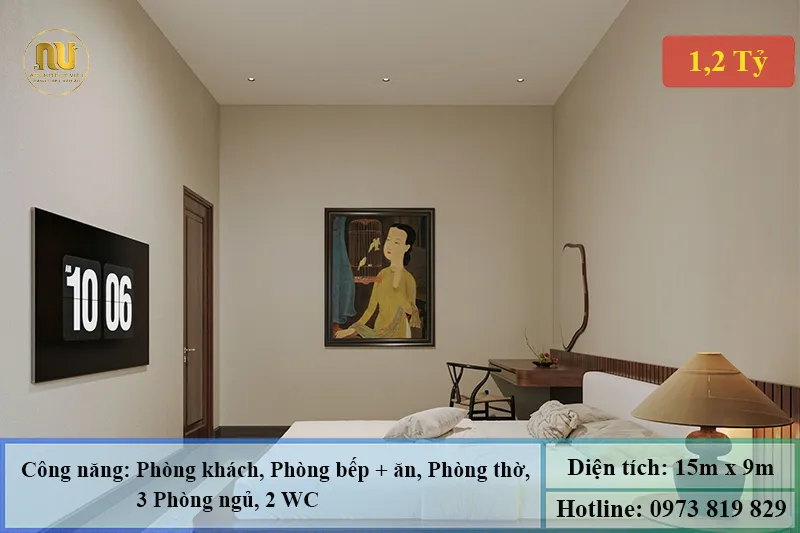 Mẫu Nhà Ngang 15m x 9m 