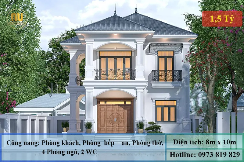 Mẫu nhà vuông 2 tầng 80m2