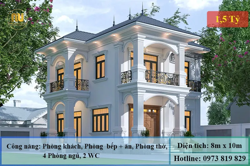 Mẫu nhà vuông 2 tầng 80m2