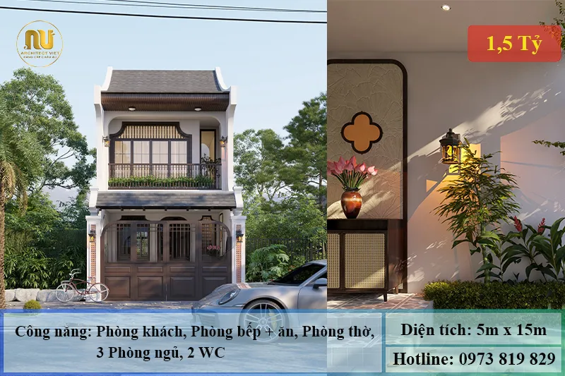 Nhà 2 tầng 3 phòng ngủ 5x15