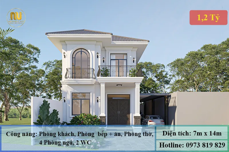 Nhà mái nhật 2 tầng ngang 7m