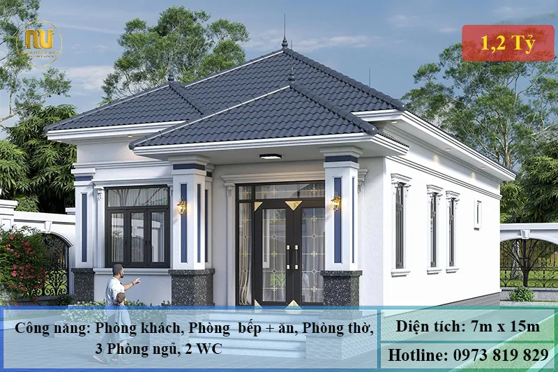 Thiết kế nhà 1 tầng 7x15m