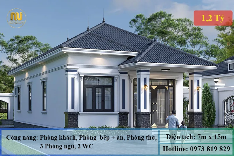 Thiết kế nhà 1 tầng 7x15m