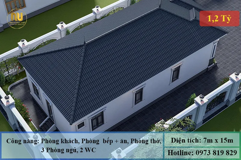 Thiết kế nhà 1 tầng 7x15m