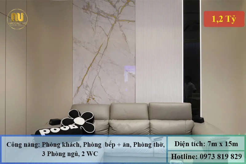 Thiết kế nhà 1 tầng 7x15m