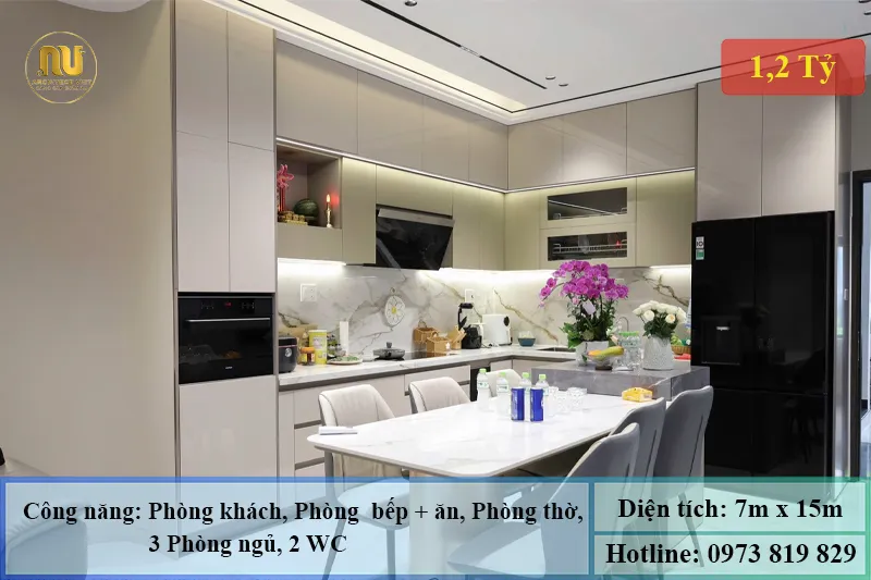 Thiết kế nhà 1 tầng 7x15m