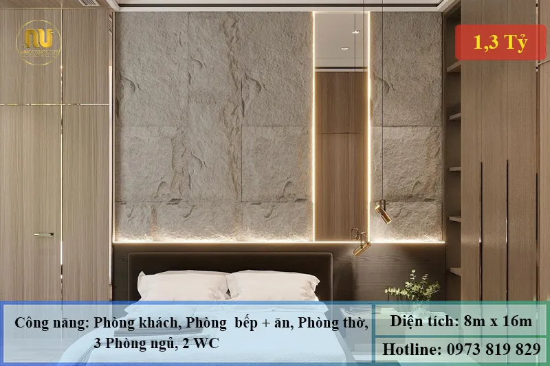 Thiết kế nhà 1 tầng 8x16m