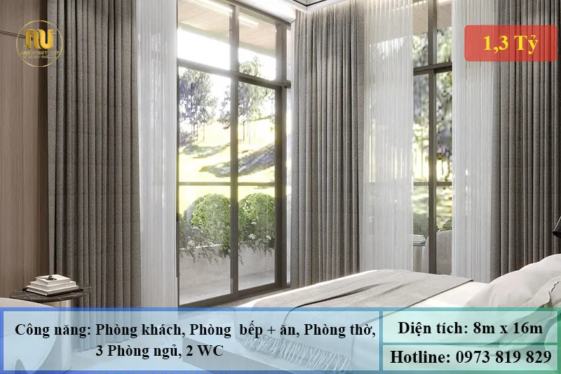 Thiết kế nhà 1 tầng 8x16m