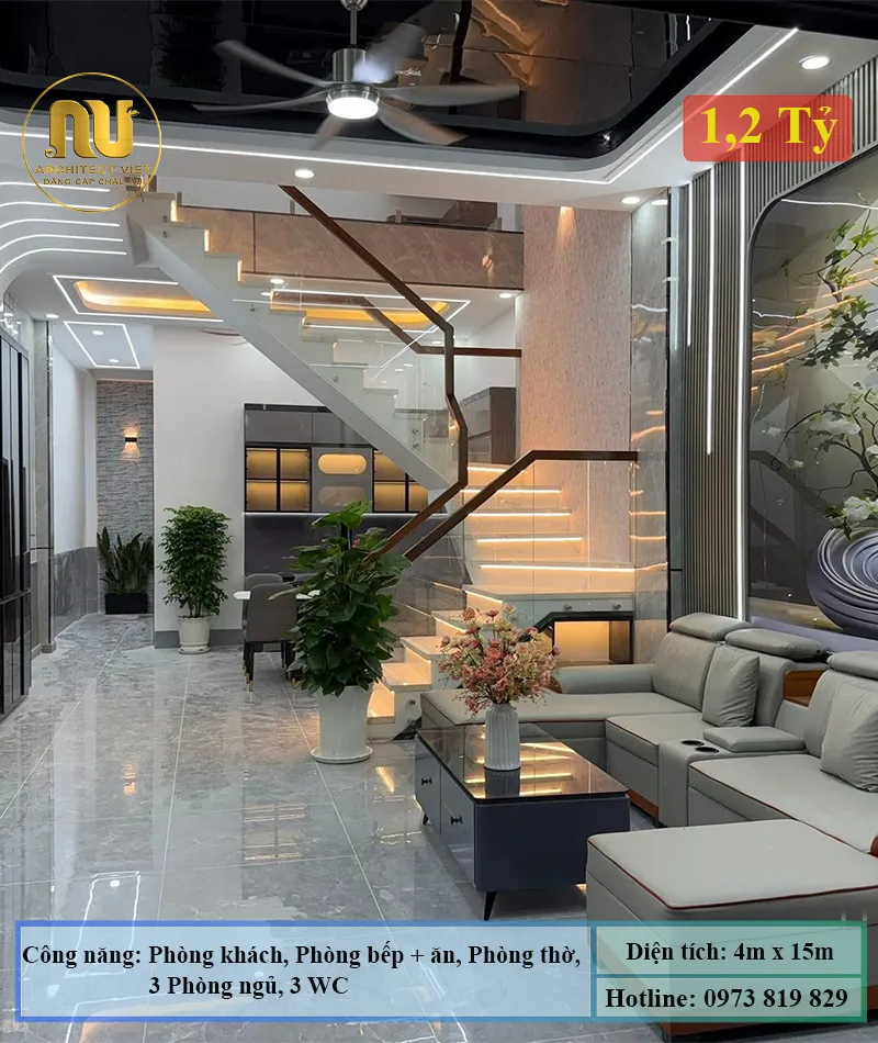 Thiết Kế Nhà 4x15 3 Tầng