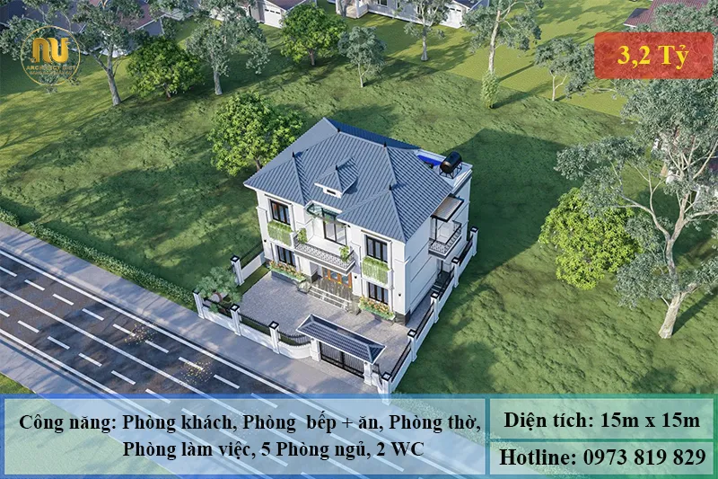 Thiết kế nhà mặt tiền 15m sâu 5m