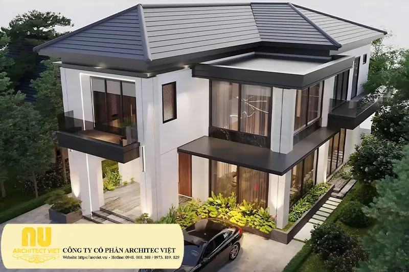 8x12m nhà 2 tầng mái Nhật hiện đại