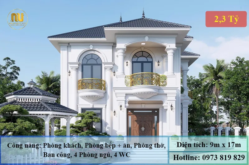 Biệt thự mái nhật ngang 9m dài 17m