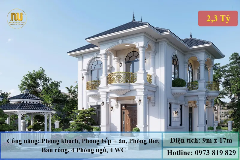 Biệt thự mái nhật ngang 9m dài 17m