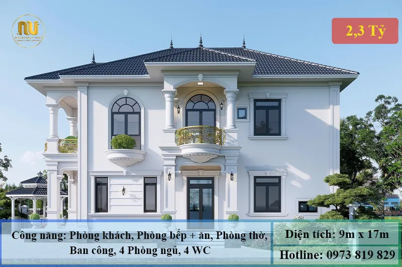 Biệt thự mái nhật ngang 9m dài 17m