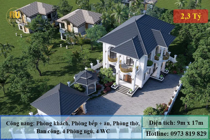 Biệt thự mái nhật ngang 9m dài 17m