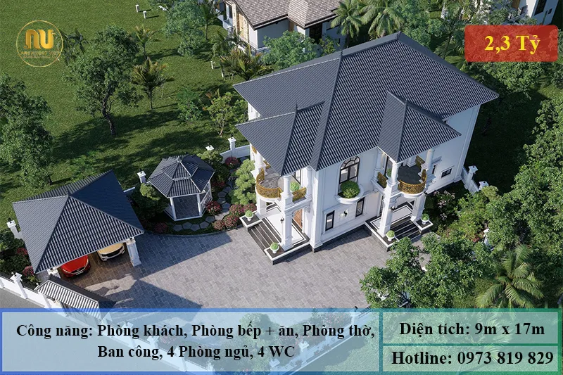 Biệt thự mái nhật ngang 9m dài 17m