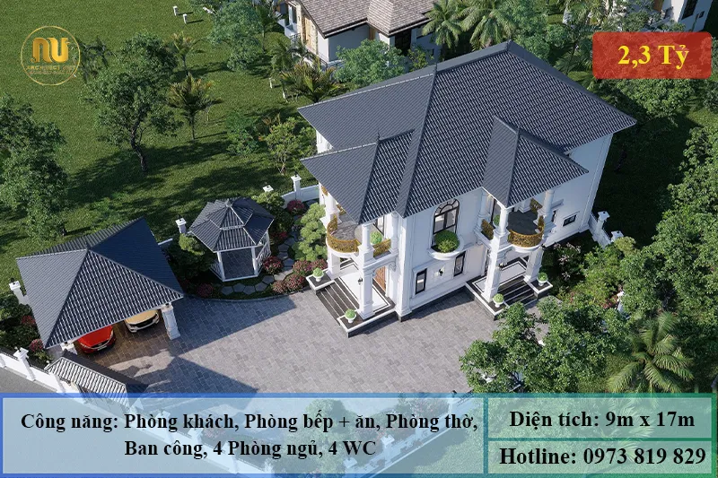 Biệt thự mái nhật ngang 9m dài 17m