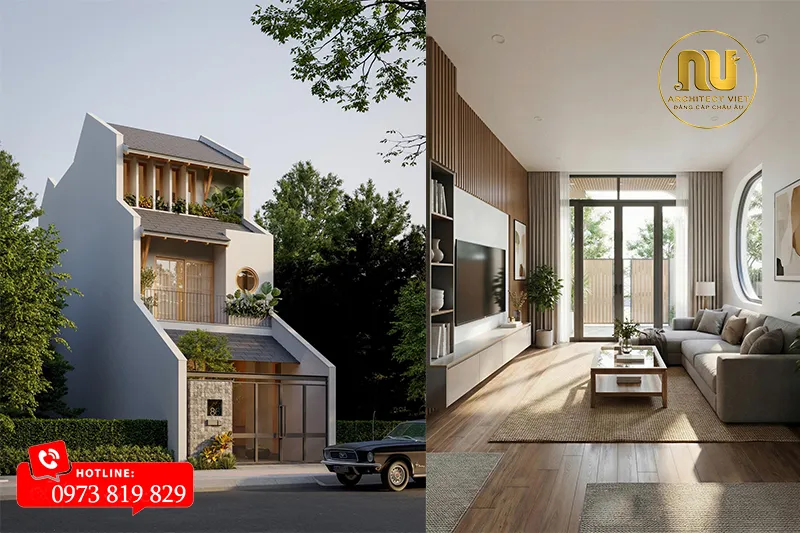 Mẫu nhà 3 tầng mặt tiền 5m hiện đại