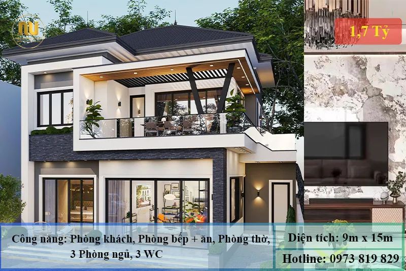 Mẫu nhà 9x15m 2 tầng