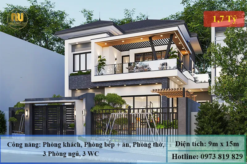 Mẫu nhà 9x15m 2 tầng