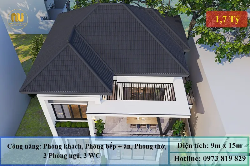 Mẫu nhà 9x15m 2 tầng