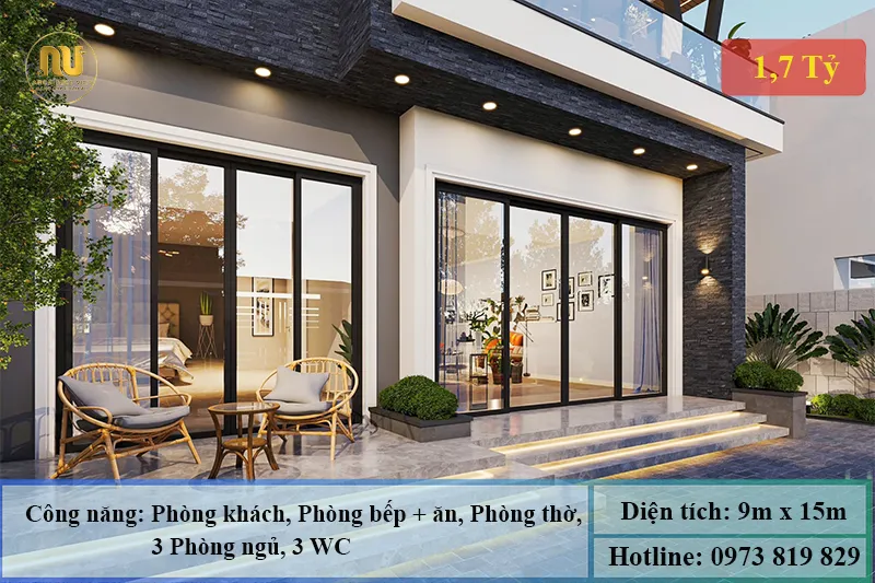 Mẫu nhà 9x15m 2 tầng