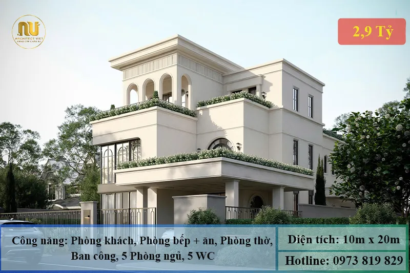 Mẫu nhà mặt tiền 10m dài 20m