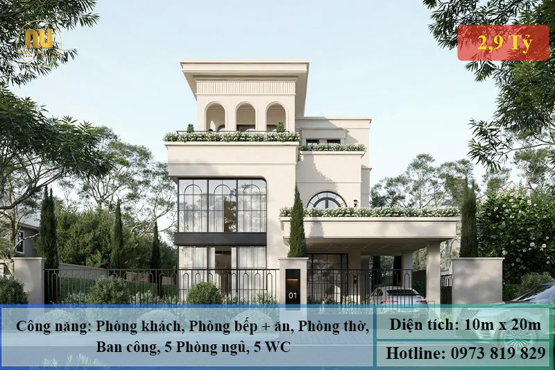 Mẫu nhà mặt tiền 10m dài 20m