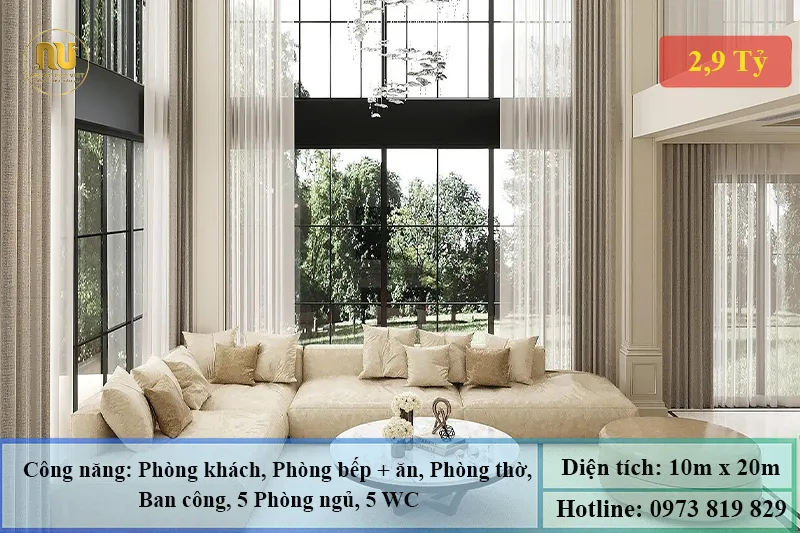 Mẫu nhà mặt tiền 10m dài 20m