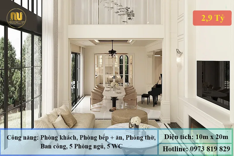 Mẫu nhà mặt tiền 10m dài 20m